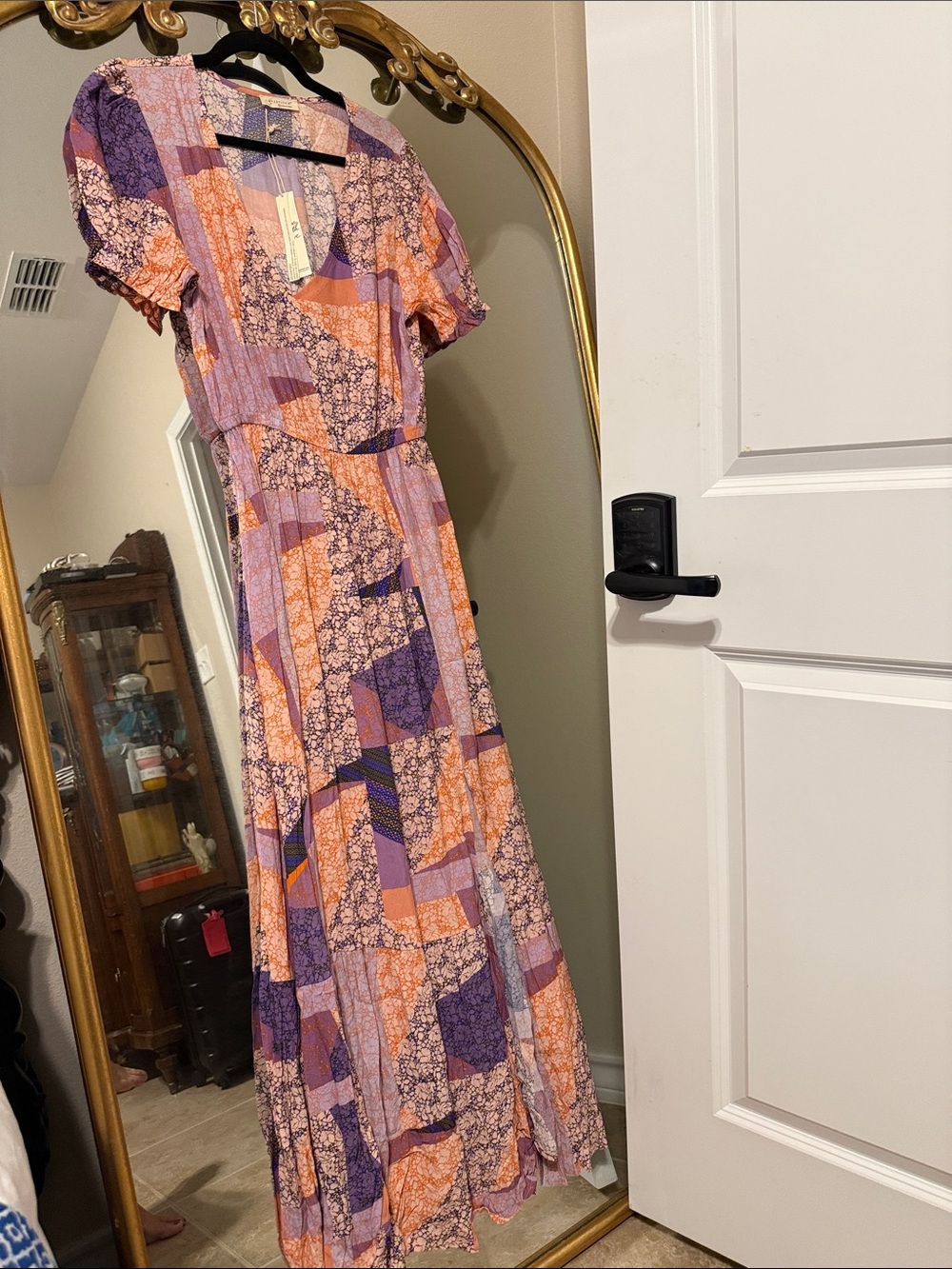 Love Stitch Purple & Orange Patchwork Maxi Dress